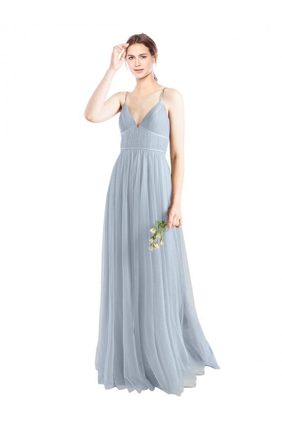 Online Spaghetti Straps V-Neck Slim A-Line Tulle Bridesmaid Dress