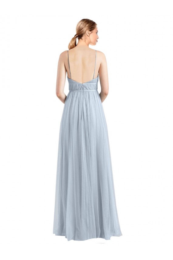 Online Spaghetti Straps V-Neck Slim A-Line Tulle Bridesmaid Dress