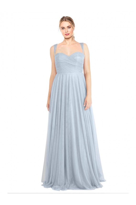Online Sweetheart Spaghetti Straps Long Tulle Bridesmaid Dress with Criss Cross Back