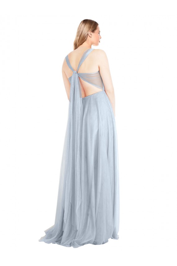 Online Sweetheart Spaghetti Straps Long Tulle Bridesmaid Dress with Criss Cross Back