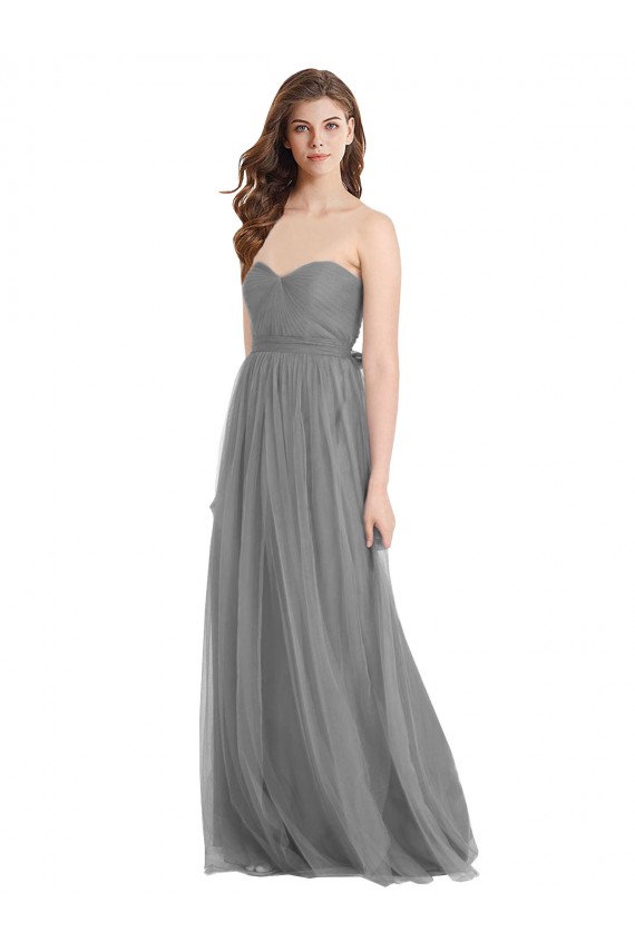 Online Shirred Strapless Bodice Long Tulle Bridesmaid Dress with Sweetheart Neckline