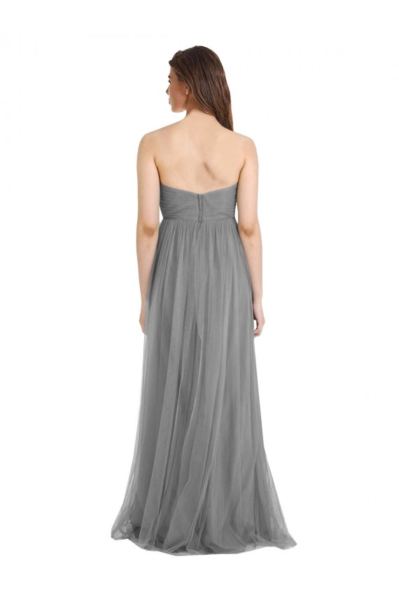 Online Shirred Strapless Bodice Long Tulle Bridesmaid Dress with Sweetheart Neckline