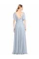 Online Floor Length Flutter Sleeves Long Tulle Bridesmaid Dress with Side Slit