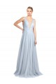 Online Plunging Deep V-Neck Long Tulle Bridesmaid Dress with V-Back