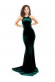 Online High Neck Stretch Velvet Bridesmaid Dress with Black Lace Embroidery