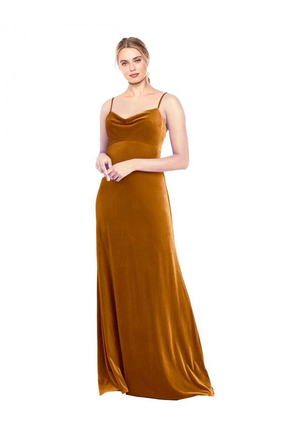 Online Long Velvet Cowl Neck Slip Bridesmaid Dress