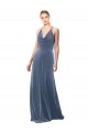 Online Halter Cowl Neck Long A-Line Velvet Bridesmaid Dress with Keyhole Back