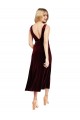 Online Daring Plunging V-Neckline Short Midi Length Velvet Bridesmaid Dress