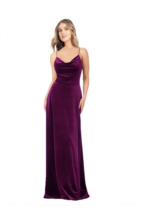 Online Draped Neckline Spaghetti Straps Velvet Bridesmaid Dress