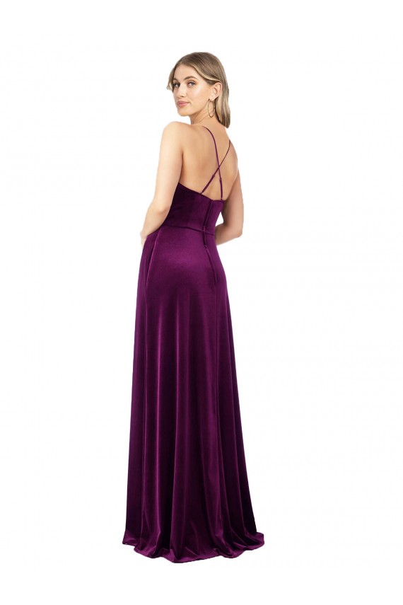 Online Draped Neckline Spaghetti Straps Velvet Bridesmaid Dress