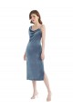 Online Midi Length Asymmetrical One Shoulder Velvet Slip Bridesmaid Dress