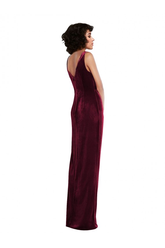 Online Draped Skirt Faux Wrap Velvet Maxi Bridesmaid Dress