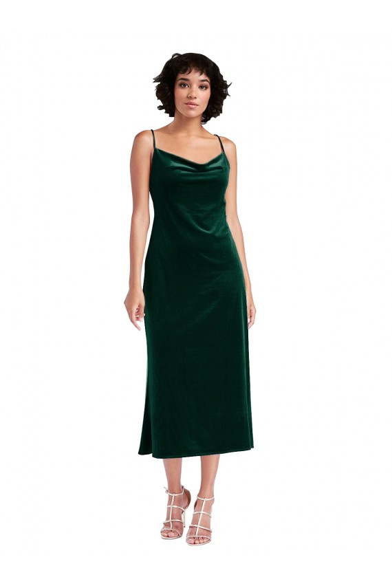 Online Midi Length Cowl Neck Velvet Short Slip Bridesmaid Dress