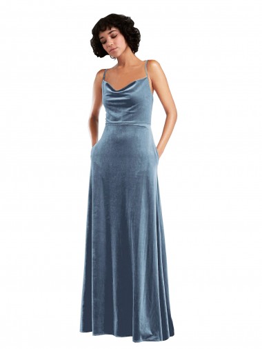 Online Sleek Cowl Neck Velvet Maxi Bridesmaid Dress with Pockets