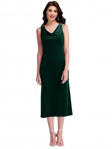 Online Cowl Neck Velvet Midi Bridesmaid Dress