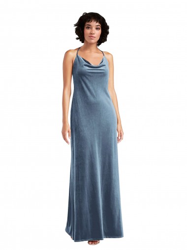 Online Cowl Neck Velvet Maxi Slip Bridesmaid Dress