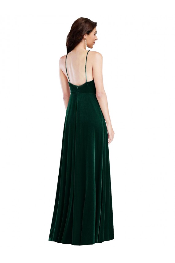 Online Velvet Halter Maxi Bridesmaid Dress with Front Slit