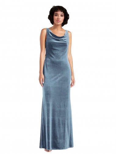 Online Floor Length Cowl Neck Long Stretch Velvet Maxi Bridesmaid Dress