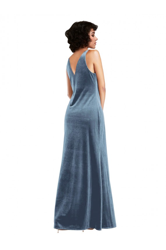 Online Floor Length Cowl Neck Long Stretch Velvet Maxi Bridesmaid Dress