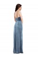 Online Spaghetti Strap Velvet Maxi Bridesmaid Dress with Draped Skirt