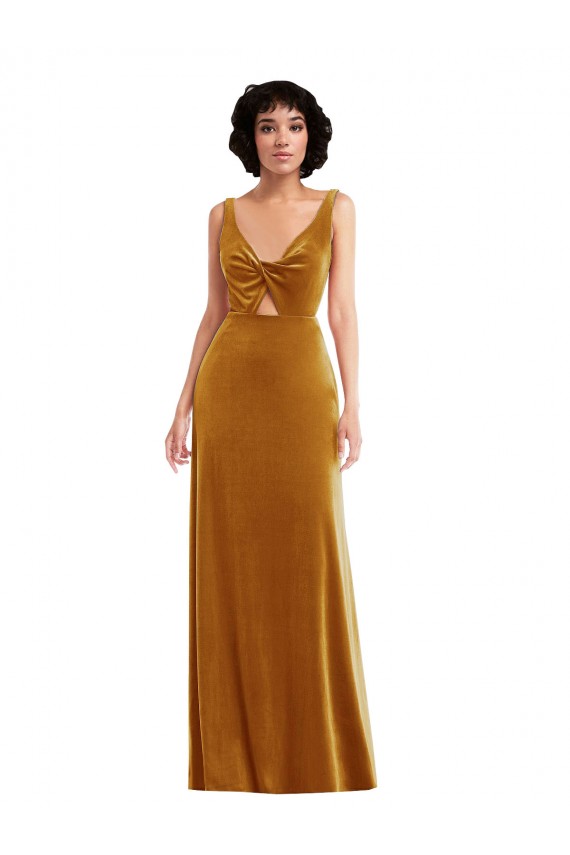 Online Twist Front Cutout Velvet Maxi Bridesmaid Dress with Pockets