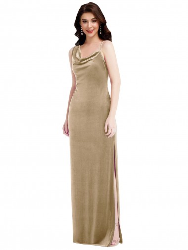 Online Asymmetrical One Shoulder Velvet Maxi Slip Bridesmaid Dress
