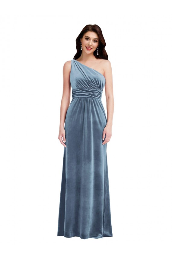 Online One Shoulder Draped Velvet Maxi Bridesmaid Dress