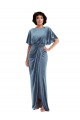 Online Flutter Sleeve Open Back Velvet Maxi Bridesmaid Dress with Draped Wrap Skirt