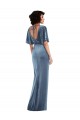 Online Flutter Sleeve Open Back Velvet Maxi Bridesmaid Dress with Draped Wrap Skirt