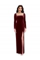 Online Sleek Square Neck Spaghetti Straps Velvet Bridesmaid Dress with Side Slit