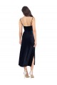 Online Midi Length Velvet Bridesmaid Dress with Cowl Neck and Spaghetti Straps