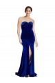 Online Strapless Ruched Velvet Bridesmaid Dress with Sweep Train and Front Slit