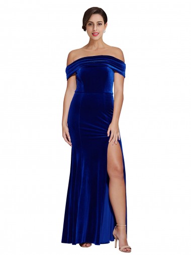 Online Full Length Long Velvet Bridesmaid Dress with Side Split