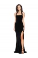 Online Halter Neck Wide Straps Long Velvet Bridesmaid Dress with Side Split